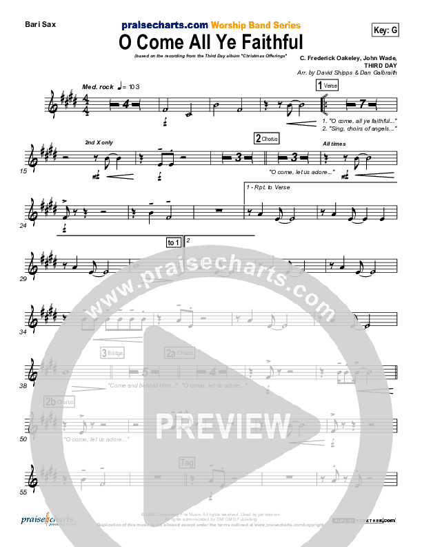 O Come All Ye Faithful Bari Sax (Third Day)