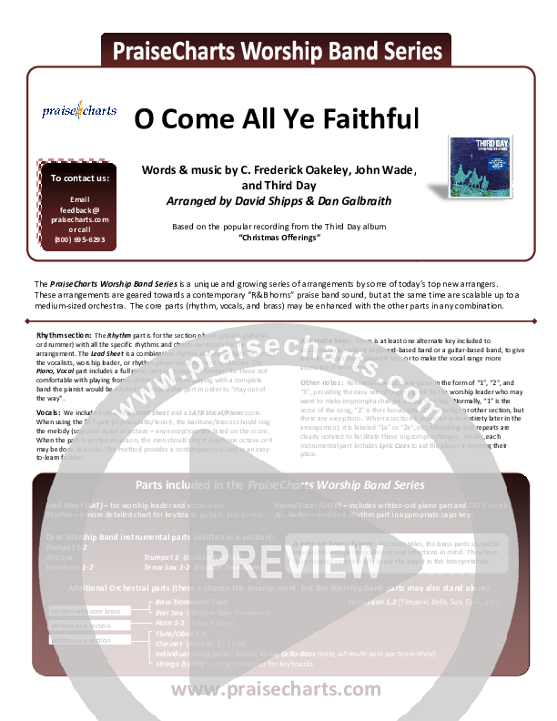 O Come All Ye Faithful Cover Sheet (Third Day)