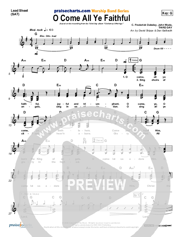 O Come All Ye Faithful Lead Sheet (Third Day)
