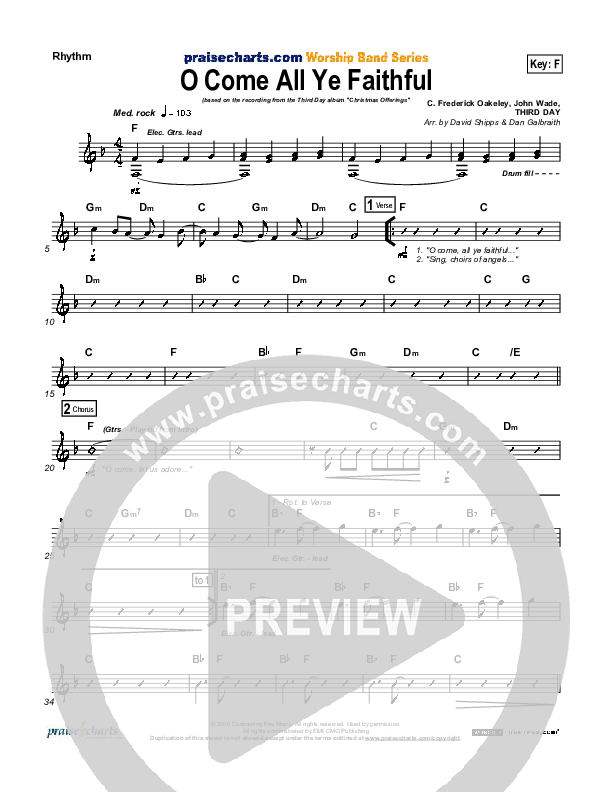O Come All Ye Faithful Rhythm Chart (Third Day)