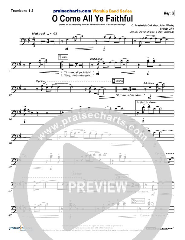O Come All Ye Faithful Trombone 1/2 (Third Day)