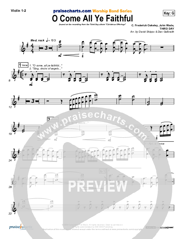 O Come All Ye Faithful Violin 1/2 (Third Day)