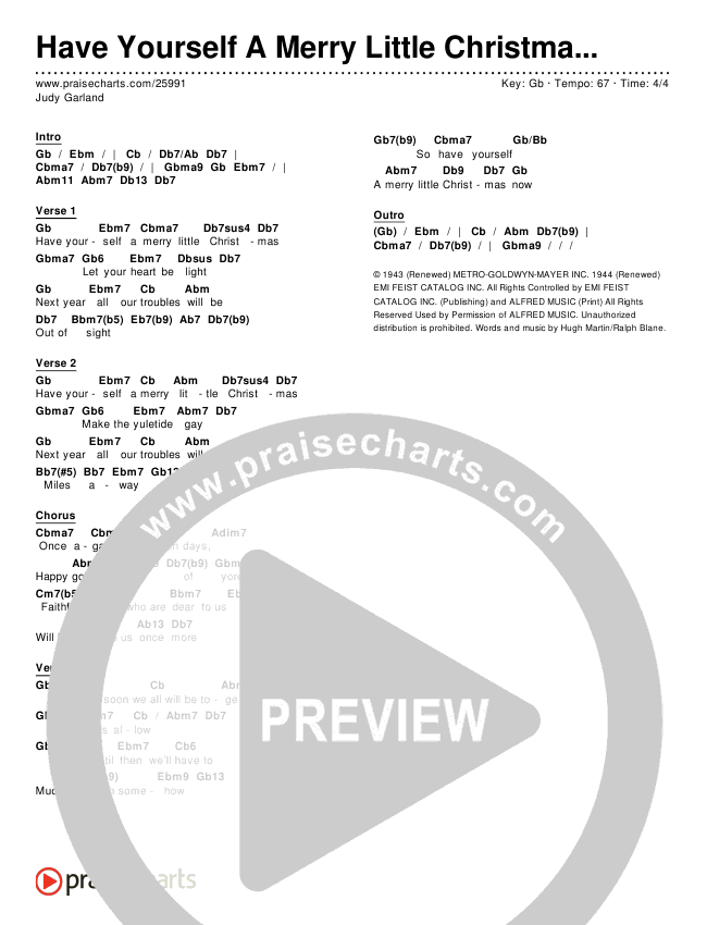 Have Yourself A Merry Little Christmas Chords & Lyrics (Judy Garland)