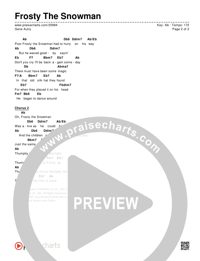 Frosty The Snowman Chords & Lyrics (Gene Autry)