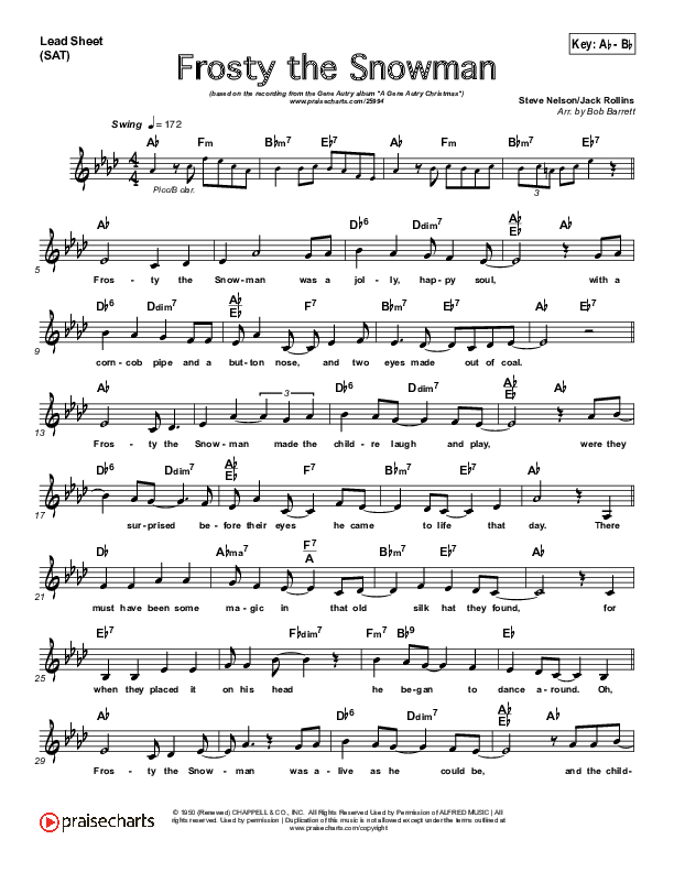 Frosty The Snowman  Lead Sheet (SAT) (Gene Autry)