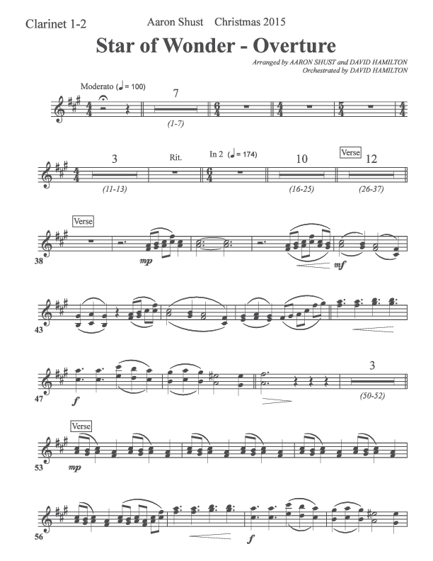 Star Of Wonder Clarinet 1/2 (Aaron Shust)