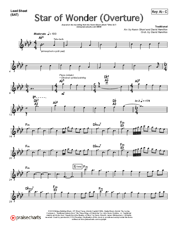 Star Of Wonder Lead Sheet (SAT) (Aaron Shust)