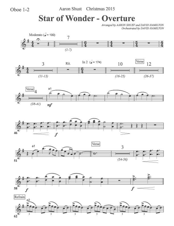 Star Of Wonder Oboe 1/2 (Aaron Shust)