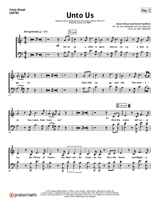 Unto Us Choir Sheet (SATB) (Aaron Shust)