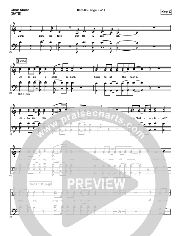 Unto Us Choir Sheet (SATB) (Aaron Shust)