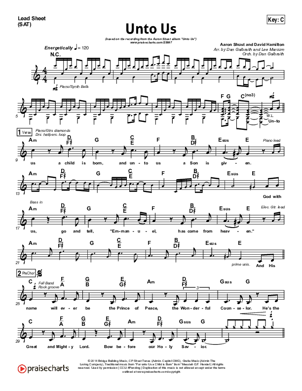 Unto Us Lead Sheet (SAT) (Aaron Shust)