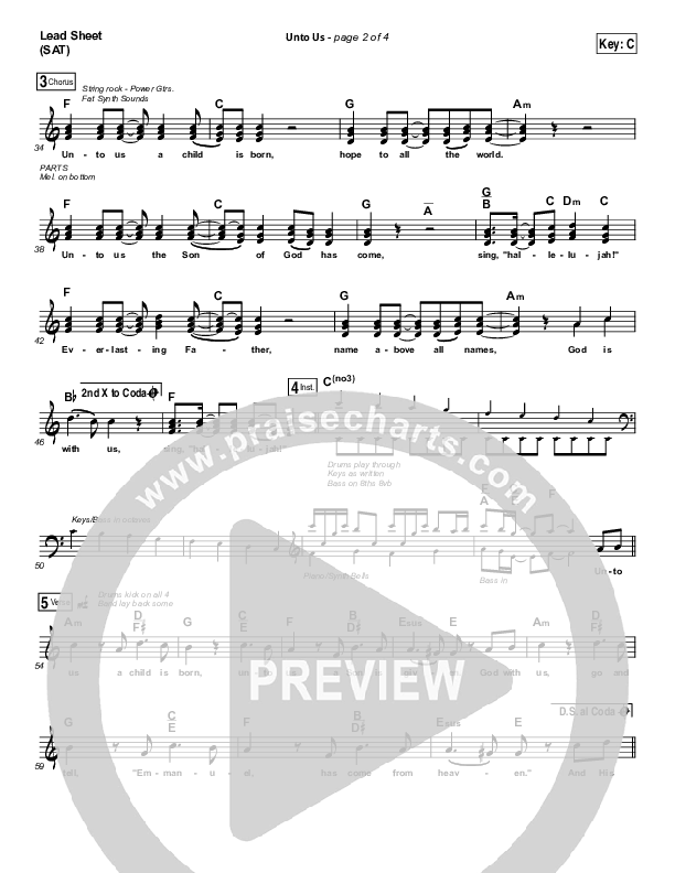 Unto Us Lead Sheet (SAT) (Aaron Shust)