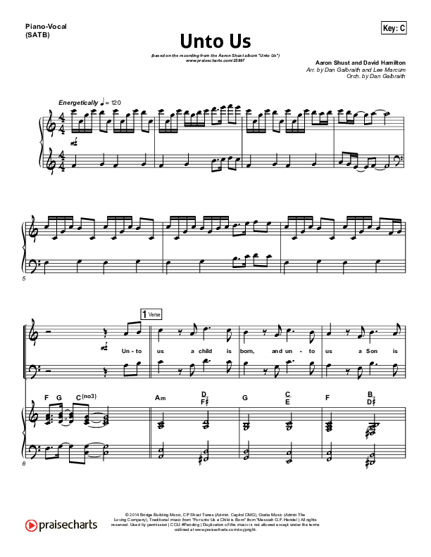 Unto Us Piano/Vocal Pack (Aaron Shust)