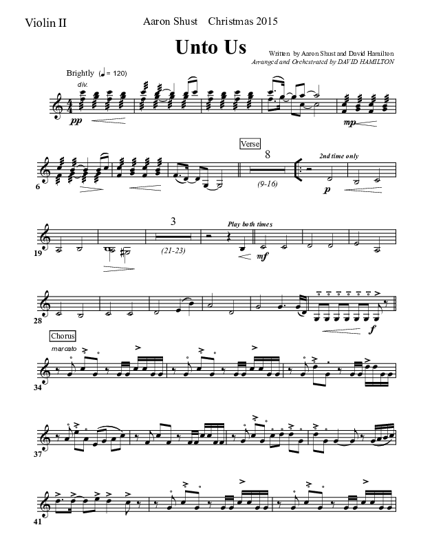 Unto Us Violin 2 (Aaron Shust)