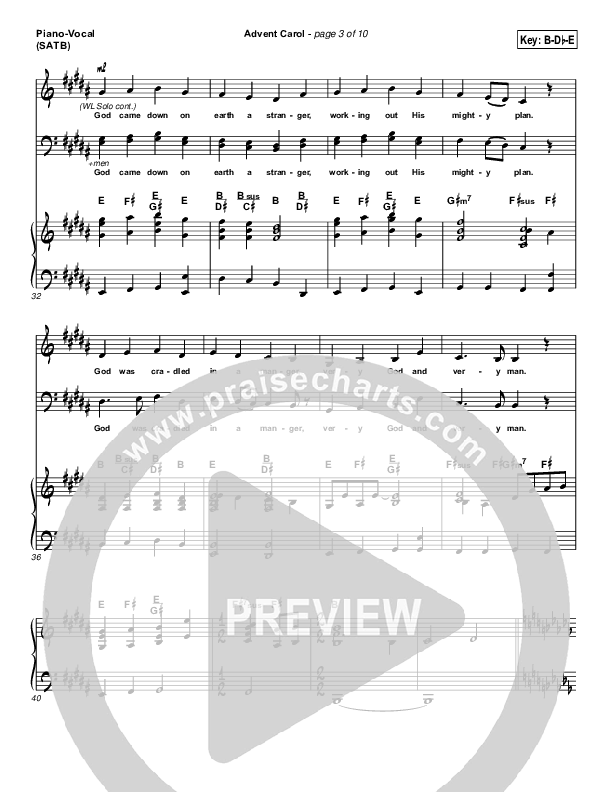 Advent Carol Piano/Vocal (SATB) (Aaron Shust)