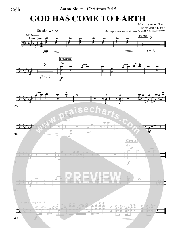 God Has Come To Earth Cello (Aaron Shust)