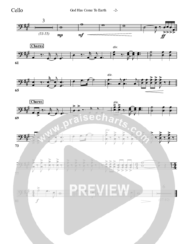 God Has Come To Earth Cello (Aaron Shust)