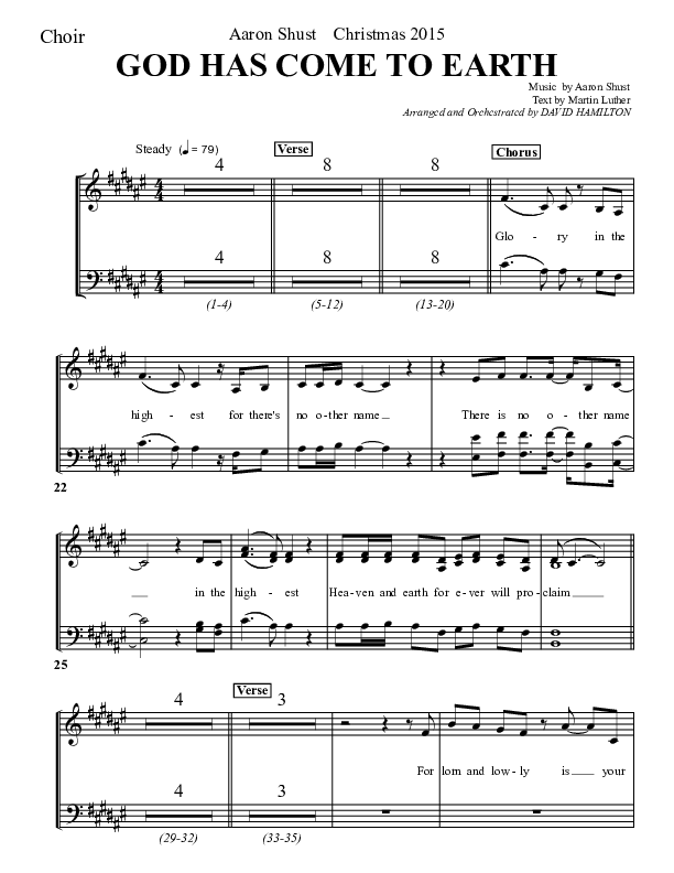 God Has Come To Earth Choir Sheet (Aaron Shust)
