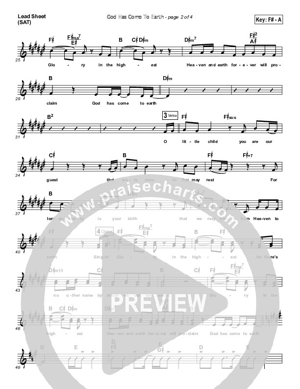 God Has Come To Earth Lead Sheet (SAT) (Aaron Shust)