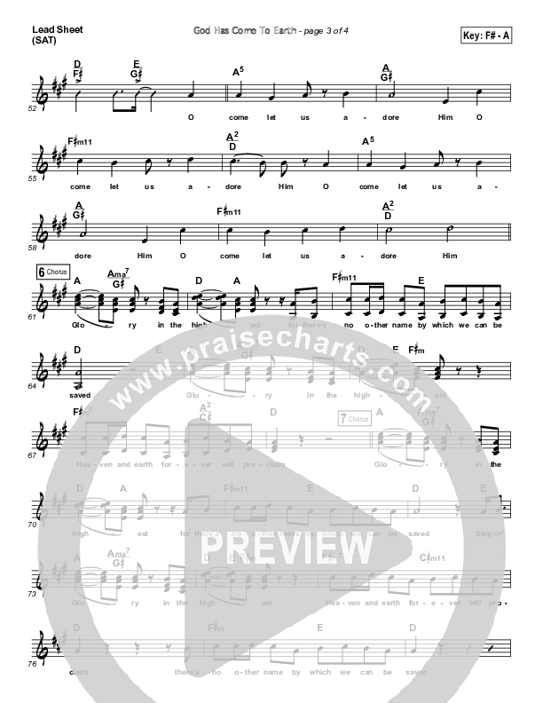 God Has Come To Earth Lead Sheet (SAT) (Aaron Shust)