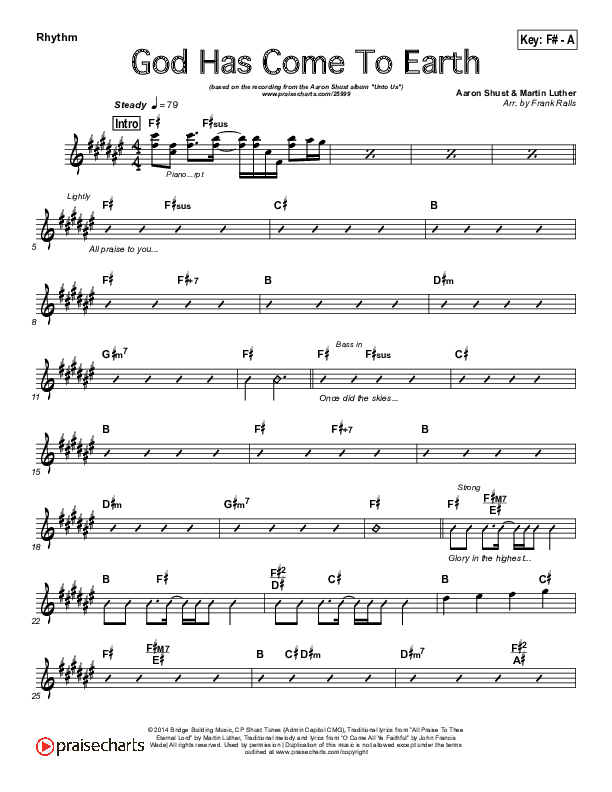 God Has Come To Earth Rhythm Chart (Aaron Shust)