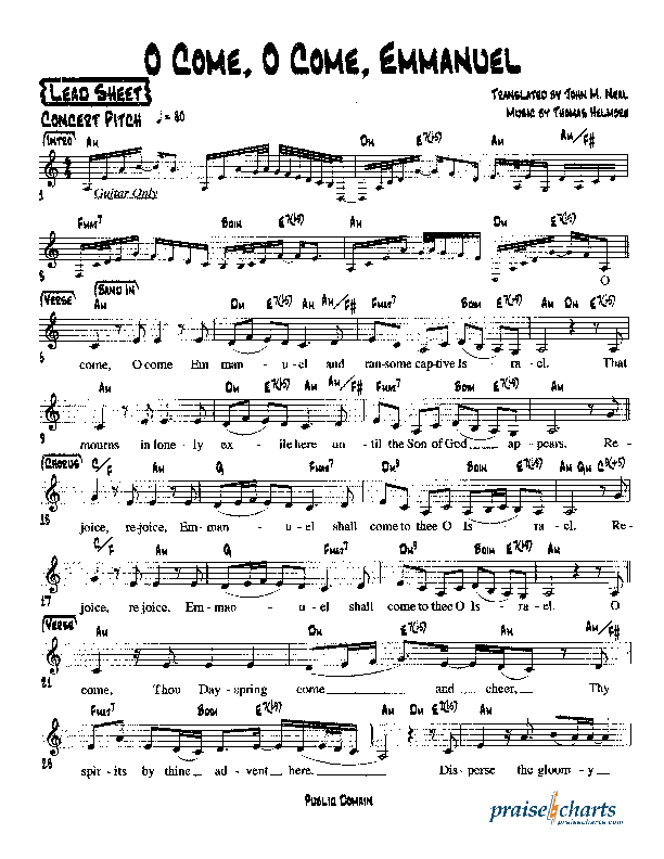 O Come O Come Emmanuel Lead Sheet (Martha Munizzi)