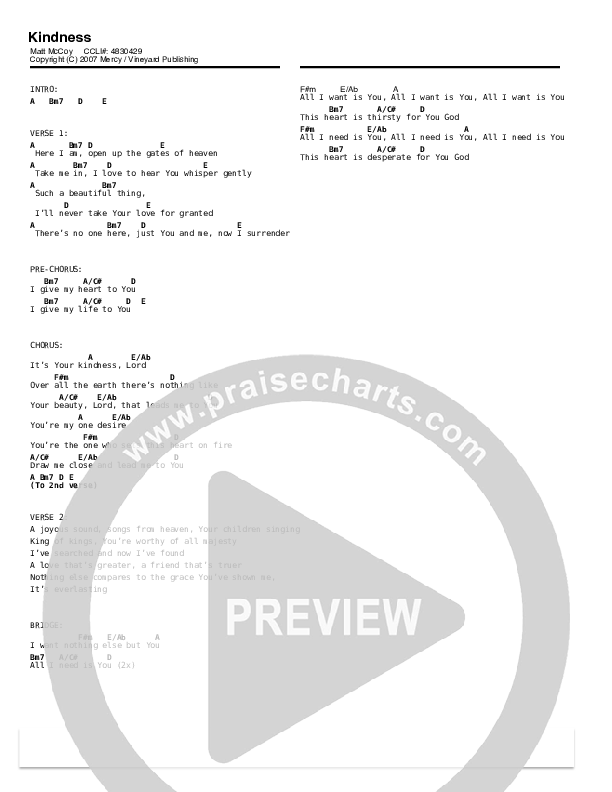 Kindness Chords & Lyrics (Matt McCoy)