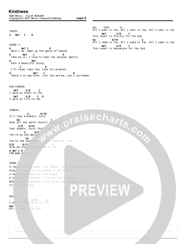 Kindness Chords & Lyrics (Matt McCoy)