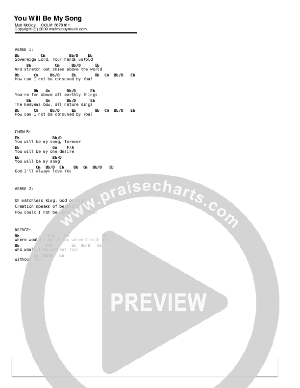 You Will Be My Song Chords & Lyrics (Matt McCoy)