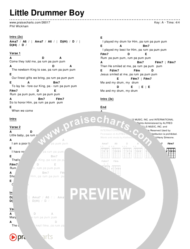 Little Drummer Boy Chords & Lyrics (Phil Wickham)