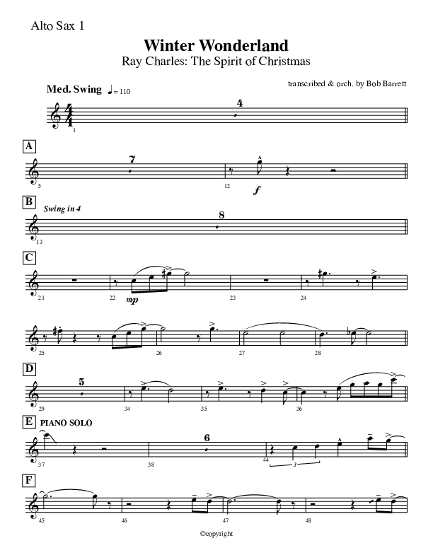 Winter Wonderland  Alto Sax 1/2 (Ray Charles)