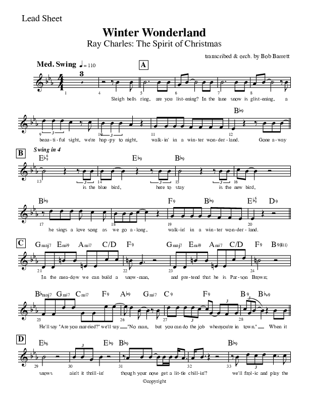 Winter Wonderland  Lead Sheet (Ray Charles)