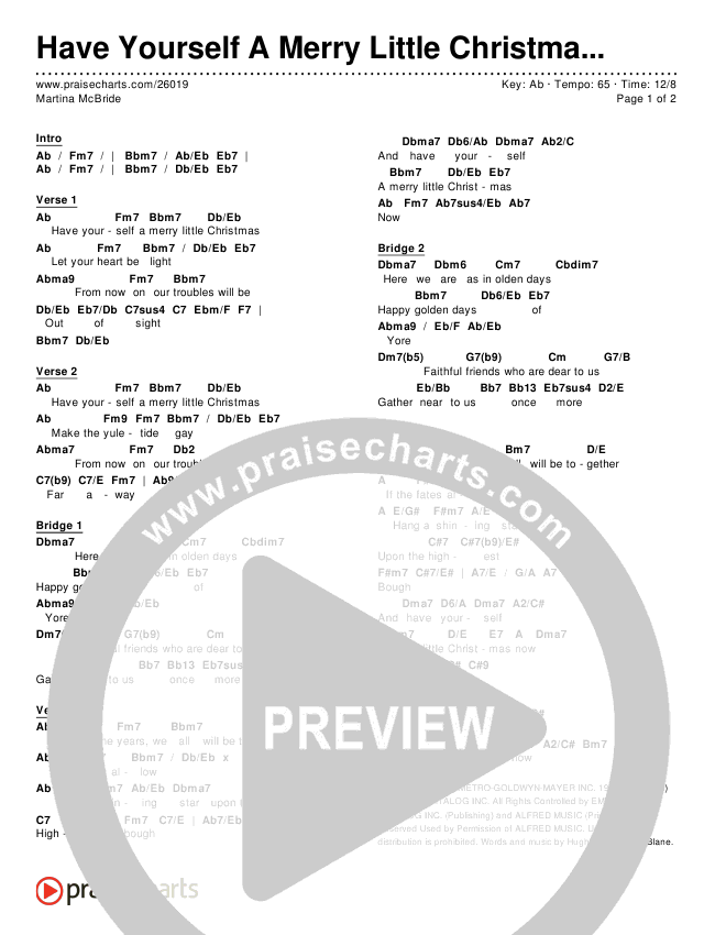 Have Yourself A Merry Little Christmas Chords & Lyrics (Martina McBride)