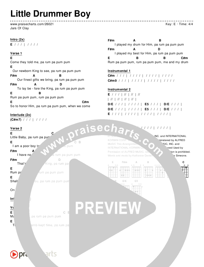 Little Drummer Boy Jars Of Clay Chords Music Chord List