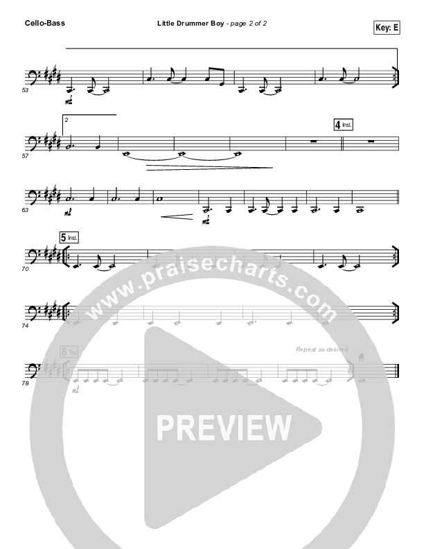 Little Drummer Boy Cello/Bass (Jars Of Clay)