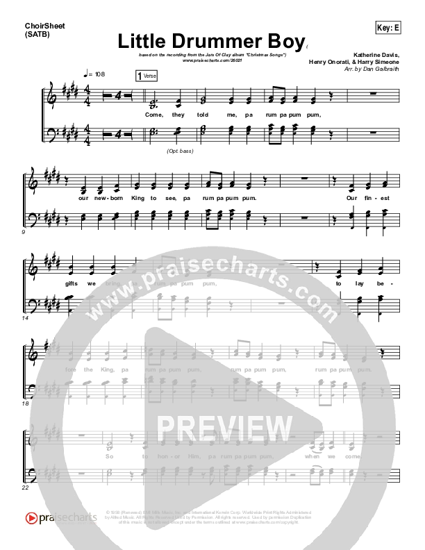 Little Drummer Boy Choir Vocals (SATB) (Jars Of Clay)