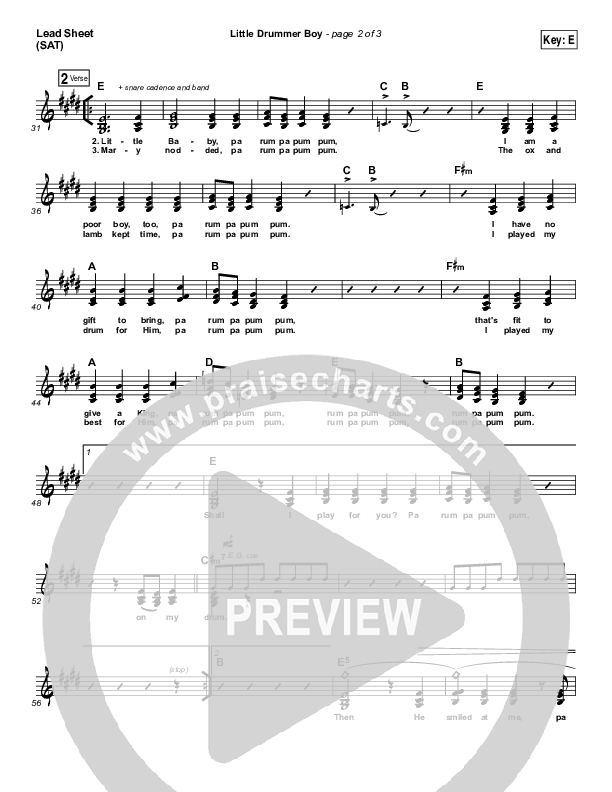 Little Drummer Boy Lead Sheet (SAT) (Jars Of Clay)