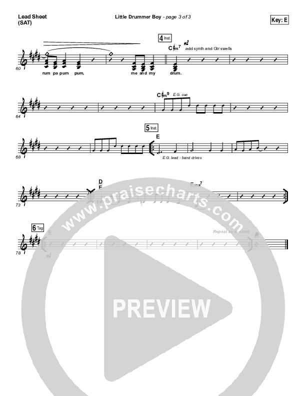 Little Drummer Boy Lead Sheet (SAT) (Jars Of Clay)