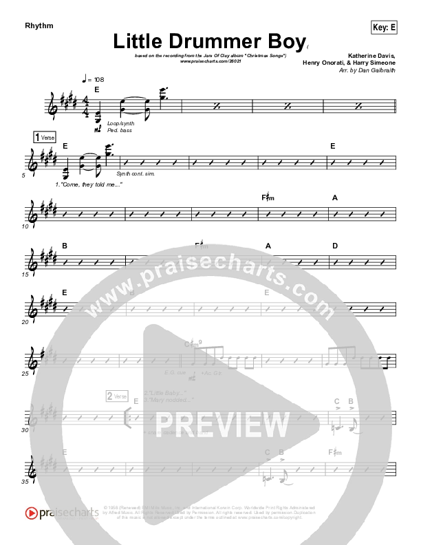 Little Drummer Boy Rhythm Chart (Jars Of Clay)