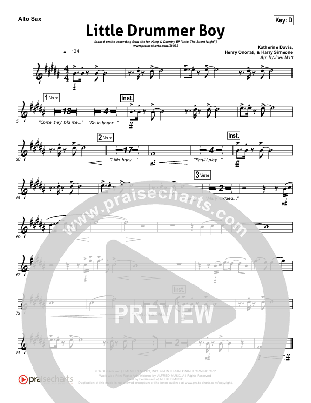 Little Drummer Boy Alto Sax (for KING & COUNTRY)
