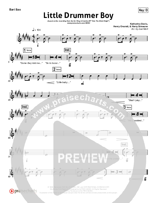 Little Drummer Boy Bari Sax (for KING & COUNTRY)