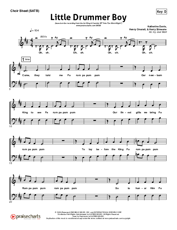 Little Drummer Boy Choir Vocals (SATB) (for KING & COUNTRY)