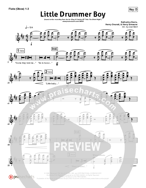 Little Drummer Boy Flute/Oboe 1/2/3 (for KING & COUNTRY)