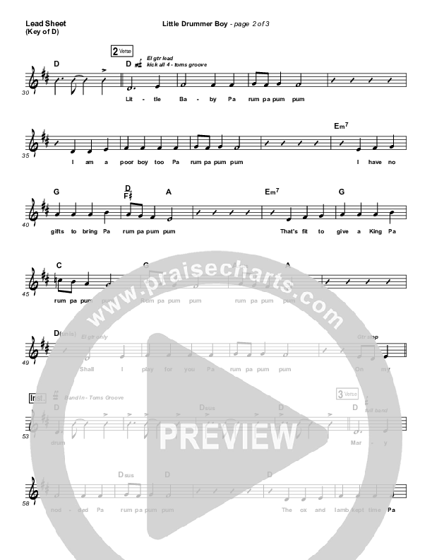 Little Drummer Boy Lead Sheet (Melody) (for KING & COUNTRY)