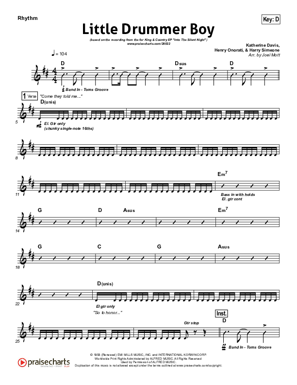 Little Drummer Boy Rhythm Chart (for KING & COUNTRY)