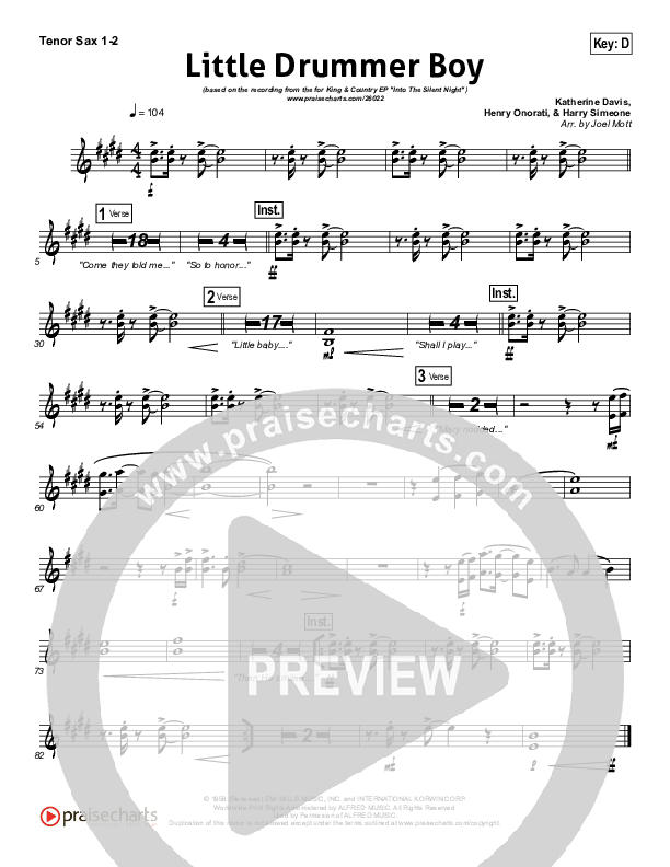 Little Drummer Boy Tenor Sax 1/2 (for KING & COUNTRY)