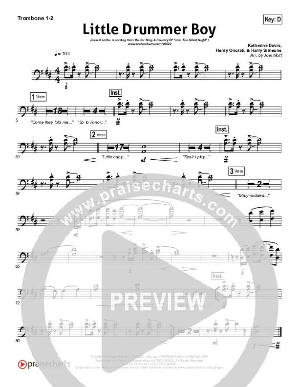 Little Drummer Boy Trombone 1/2 (for KING & COUNTRY)
