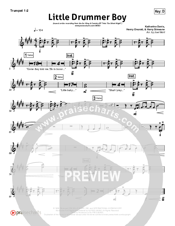 Little Drummer Boy Trumpet 1,2 (for KING & COUNTRY)