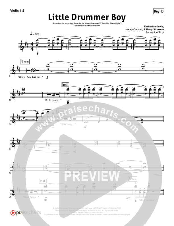 Little Drummer Boy Violin 1/2 (for KING & COUNTRY)