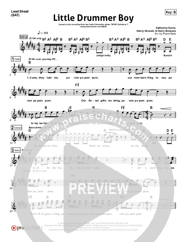 Little Drummer Boy Lead Sheet (SAT) (Audio Adrenaline)
